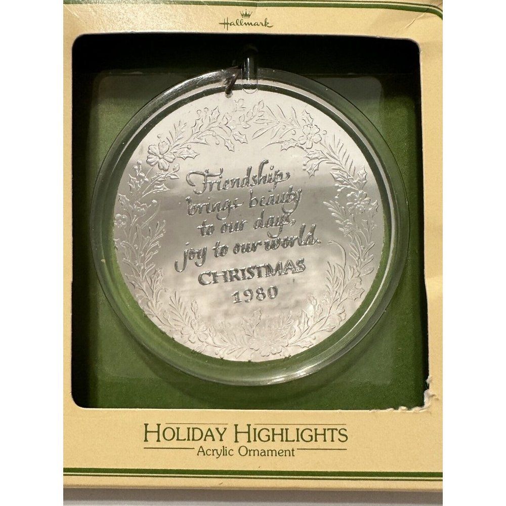 Vtg Hallmark Holiday Highlights Christmas Acrylic Tree Ornament 1980 Friendship